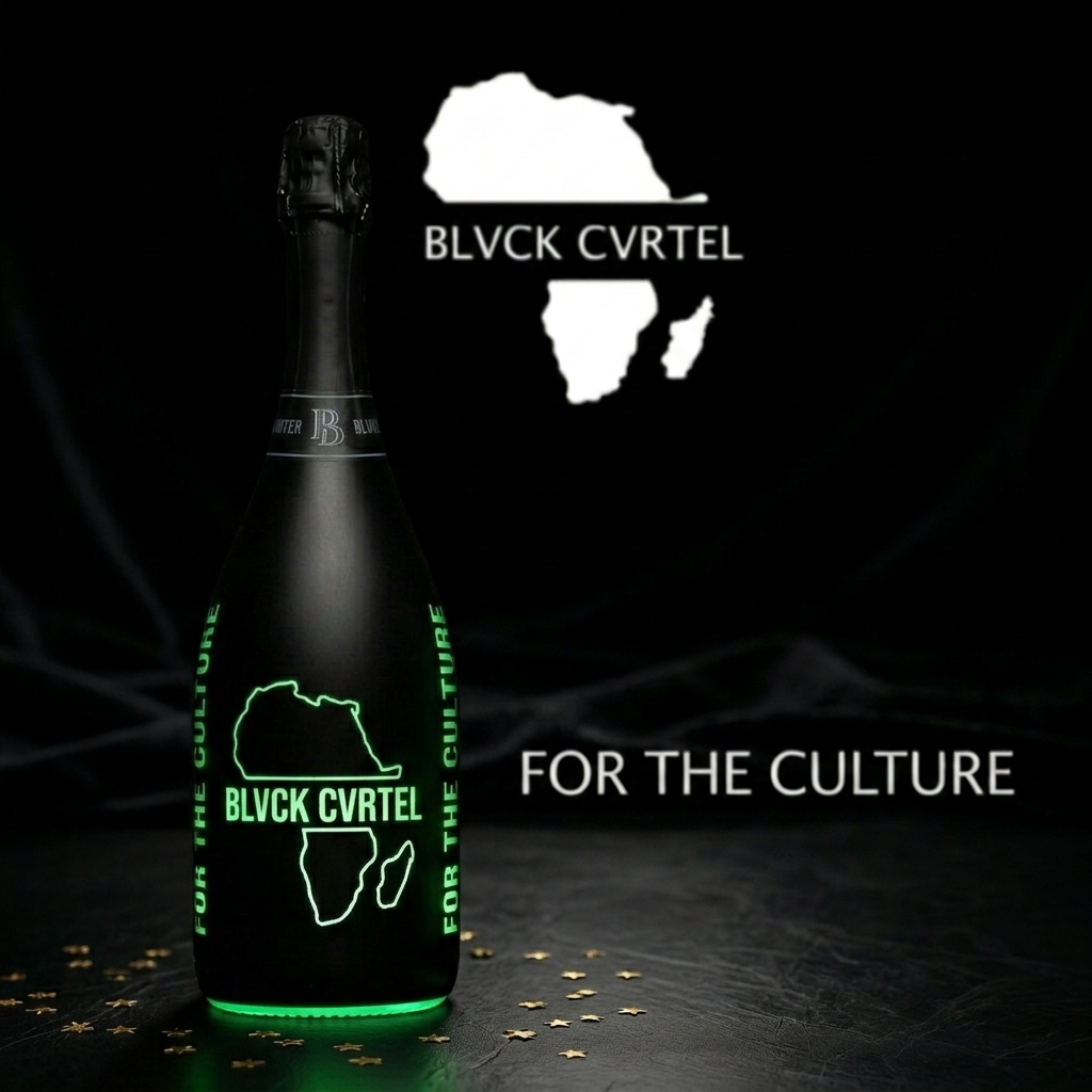 Bouteille BLVCK CVRTEL lumineuse avec le logo For The Culture